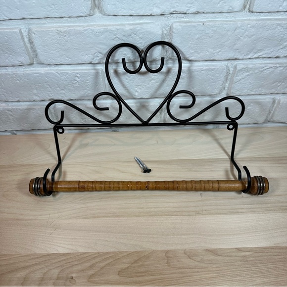 Folk Art Wrought Iron Hearts Paper Towel Holder with Wood Dowel - Picture 4 of 5